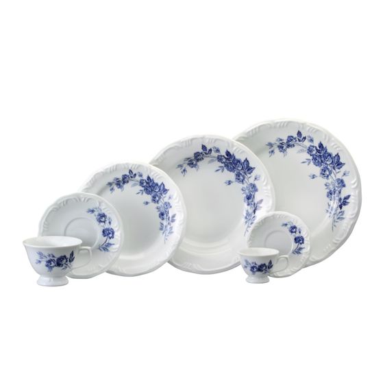 Aparelho Jantar e Chá 30 Peças Porcelana Schmidt - Dec. Blue Oak - SCHMIDT