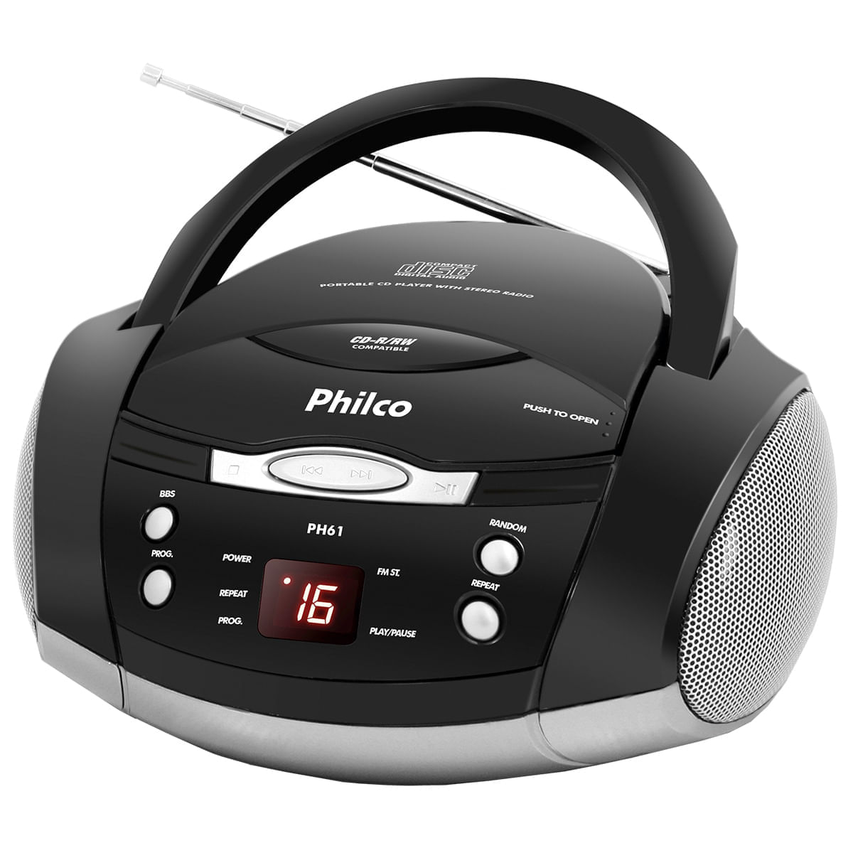 Rádio Portátil Philco PH61 MP3 USB Preto/Prata Unilar Lojas Unilar