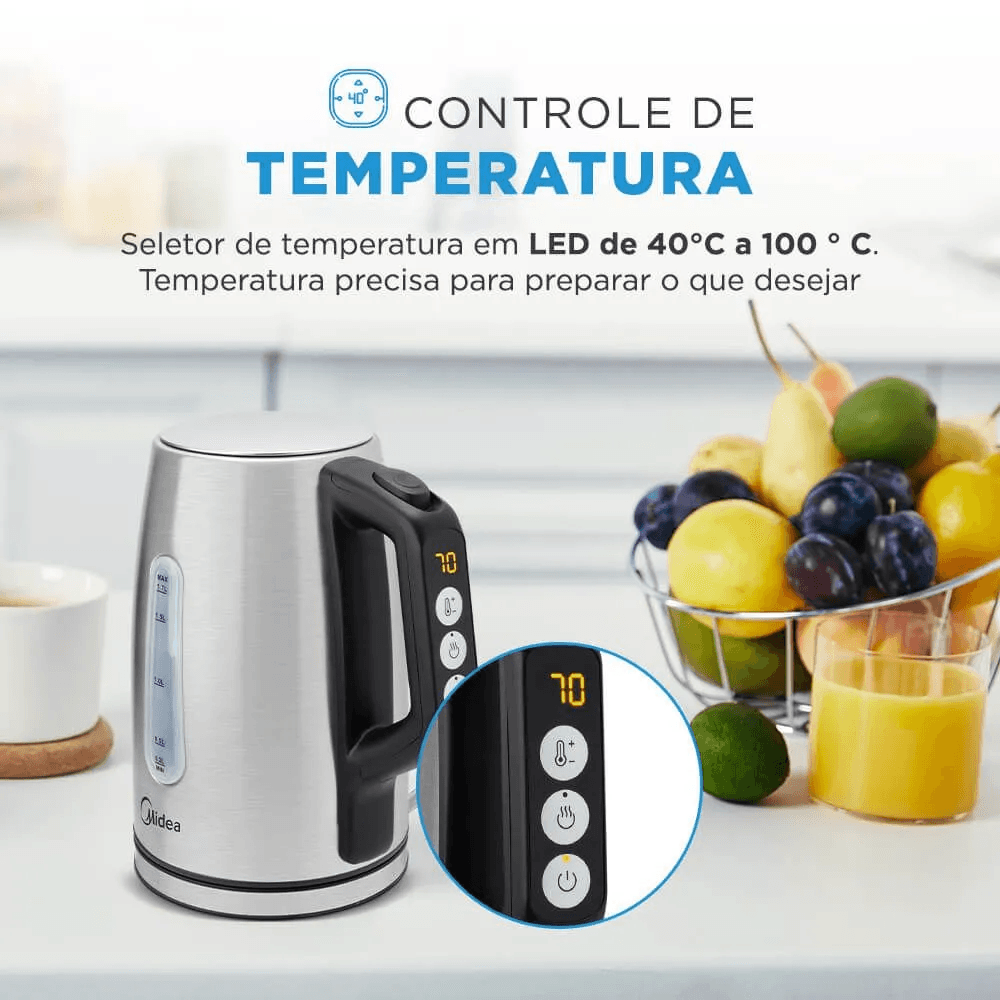 Chaleira elétrica Inox Digital Midea 1,7L