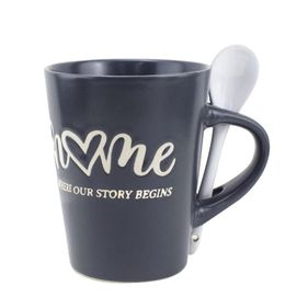 Caneca em Cerâmica com Colher 320ml cor Cinza