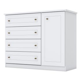 Cômoda Americana Henn 4 Gavetas 1 Porta Branco HP