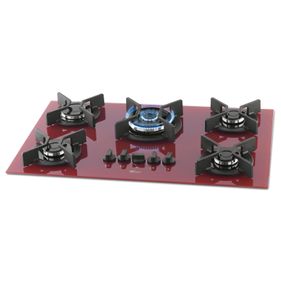 Cooktop à Gás Fischer 5 Bocas Infinity 26298-62471 Tripla Chama Grades em Ferro Fundido Vidro Vermelho Rouge Bivolt