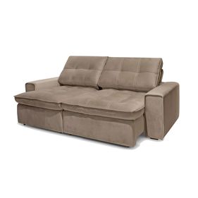 Sofá Marrocos 228cm Matielo 2 Assentos Retráteis Com Encostos Reclináveis Veludo Areia - Outlet