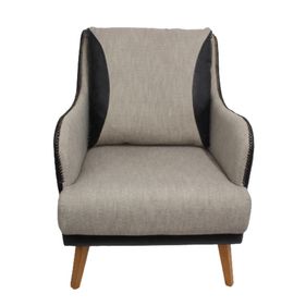 Poltrona Arezo Konfort 62cm Estofada com Tachas e Molas Tecido Korino Preto com Linho