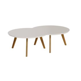 Conjunto de 2 Mesas de Centro Classic Luna Imcal Redonda Tampo com Madeira Off White