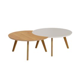 Conjunto de 2 Mesas de Centro Classic Luna Imcal Redonda Tampo com Madeira Off White/Nature