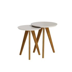 Conjunto de 2 Mesas Laterais Classic Imcal Redonda Tampo com Madeira Off White