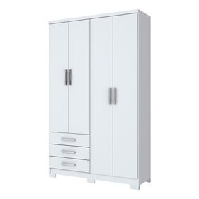 Roupeiro Caju Henn 121cm 4 Portas 3 Gavetas com Pé Branco