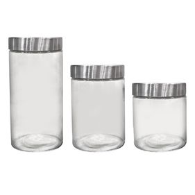 Jogo de 3 Porta Mantimentos Full-Fit de Vidro com Tampa de Metal 1,75L/1,3L/880ml - Outlet