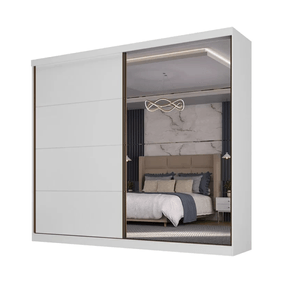 Roupeiro Star Mambel Casal 2 Portas Correr 219cm com Espelho 100% MDF Branco - Outlet