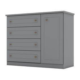 Cômoda Americana Henn 4 Gavetas 1 Porta Cinza