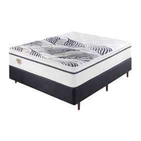 Conjunto Cama Box Multi Support Casal Ecoflex 138x188x68cm Molas Miracoil Branco e Azul
