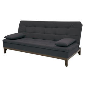 Sofá Cama Melissa 190cm Linoforte Pés em Madeira com 2 Almofadas Veludo Chumbo