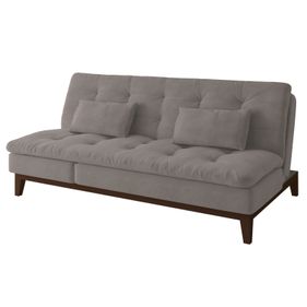 Sofá Cama Rayssa 188cm Linoforte Pés em Madeira com 2 Almofadas Veludo Bege - Outlet
