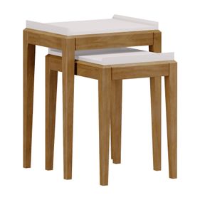 Conjunto de 2 Mesas Laterais Milão Finestra Quadrada Tampo em MDF Off White/Freijó - Outlet