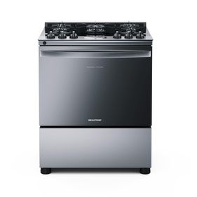 Fogão 5 Bocas Brastemp de Piso BFS5VCRUNA Mesa Vidro e Touch Timer Inox Bivolt