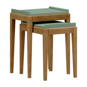 Conjunto de 2 Mesas Laterais Milão Finestra Quadrada Tampo em MDF Verde/Freijó - Outlet