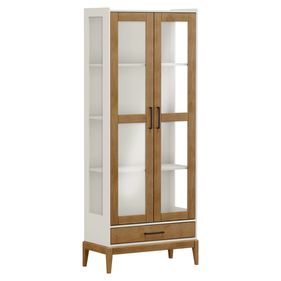Cristaleira Finestra Vitrine Milão 82cm 2 Portas e 1 Gaveta Off White e Freijó - Outlet