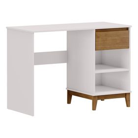 Escrivaninha Finestra Prata 110cm 1 Gaveta Branco/Freijó - Outlet