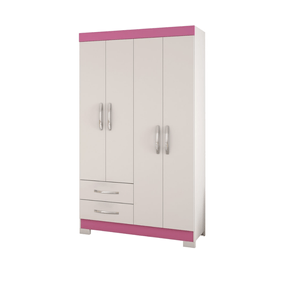 Roupeiro NT5005 Notável 4 Portas 2 Gavetas 108cm Branco New/Rosa