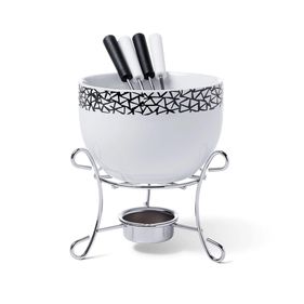 Conjunto de Fondue Brinox 6 Peças Panela Cerâmica Branco/Preto - Outlet