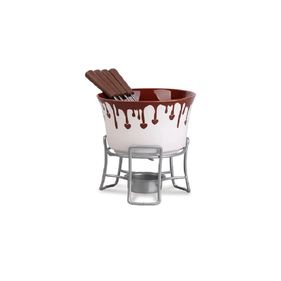 Conjunto de Fondue Brinox Panela Porcelana 1256/11 6 Peças Branco/Marrom - Outlet