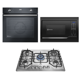 Kit Cozinha Electrolux Embutir Forno Elétrico 80L OE8EH+Micro-ondas 34L ME3EP+Cooktop 5 Bocas GF75X 220V