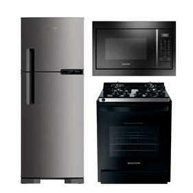 Kit Cozinha Profissional Brastemp: Refrigerador 375 Litros BRM44HK + Fogão 4 Bocas de Embutir BYO4XAE + Micro-ondas de Embutir 32L BM146AE 220V