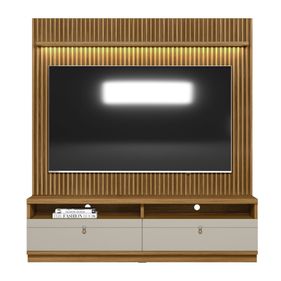 Rack com Painel Ripado Ouro Preto Para TV até 75" Linea Brasil Nature/Off White