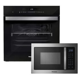 Kit Forno Elétrico de Embutir Panasonic 72L Black Glass com Convecção/Air Fryer HL-CX672BRPK + Micro-ondas Panasonic 30L NN-GB68HSRUK Inox 220V