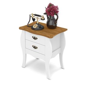 Mesa de Cabeceira Bombe Premier Patrimar 2 Gavetas Branco e Camarú - Outlet