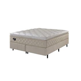 Conjunto Cama Box Lush Queen Ecoflex 158x198x72cm Molas Ensacadas Linho Bege