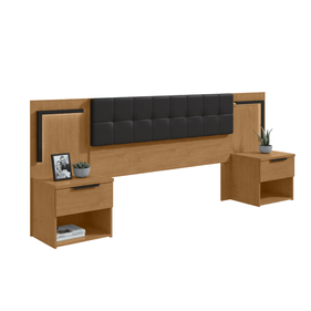 Cabeceira Calitan Queen Lopas 160cm com Mesas Lateral Amendoa Clean/Preto Fosco