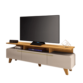 Rack Essenza para TV até 70'" HB Móveis 200cm 3 Portas Off White e Cinamono - Outlet