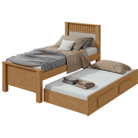 Cama Bibox Athenas Lopas Com Cama Auxiliar e 2 Gavetas Off White/Amendoa