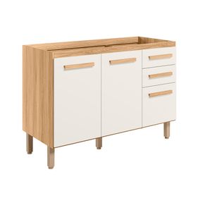 Balcão Nicioli Intenza 120cm 3 Portas 2 Gavetas Freijó e Off White