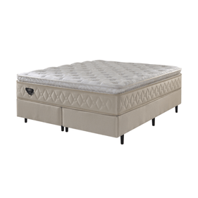 Conjunto Cama Box Lush King Size Ecoflex 193x203x72cm Molas Ensacadas Linho Bege