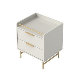 Mesa de Cabeceira Yves Província 2 Gavetas Off White com Dourado