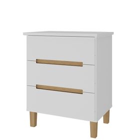 Mesa de Cabeceira Logan 100% MDF Mambel 3 Gavetas Branco e Olmo - Outlet