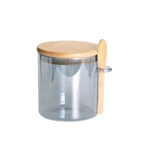 Porta Mantimento em Vidro Borossilicato com Tampa e Colher em Bambu 500ml Cinza