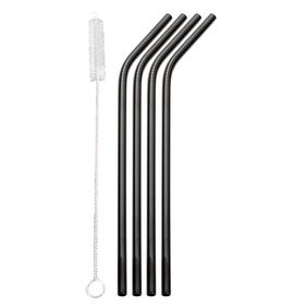 Jogo de 4 Canudos em Aço Inox e 1 Escova cor Preto - Outlet