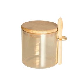 Porta Mantimento em Vidro Borossilicato com Tampa e Colher em Bambu 500ml L10xP11xA10cm cor Âmbar