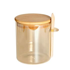 Porta Mantimento em Vidro Borossilicato com Tampa e Colher em Bambu 700ml L10xP11xA12cm cor Ãmbar