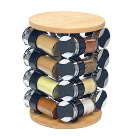 Porta Condimentos em Vidro Full-Fit 16 peças com Suporte em Bambu