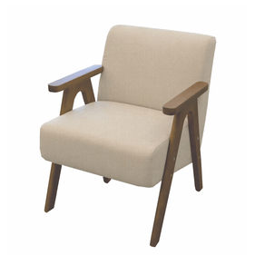 Poltrona America 80cm Konfort Braços em Madeira Linho Bege - Outlet