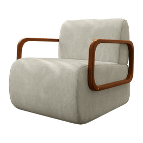 Poltrona Kiev 72cm Konfort Braços em Madeira Linho Cappuccino