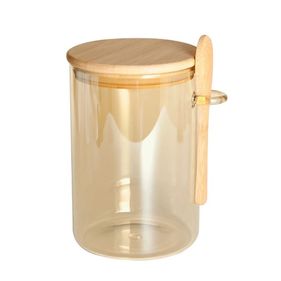 Porta Mantimento em Vidro Borossilicato com Tampa e Colher em Bambu 900ml cor Âmbar