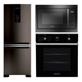 Kit Cozinha Profissional Brastemp: Forno de Embutir Elétrico 84L BOC84A + Micro-ondas de Embutir 32L BM146A + Refrigerador 447L BRE57FE Preto