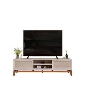 Rack Cairo Para TVs de até 65" DJ Móveis 183cm 2 Portas Off White e Freijó - Outlet