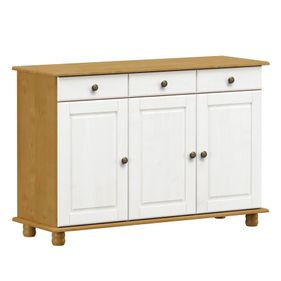 Balcão Buffet Rubi Finestra 128cm 100% Madeira Maciça 3 Portas 3 Gavetas Carvalho/Branco - Outlet